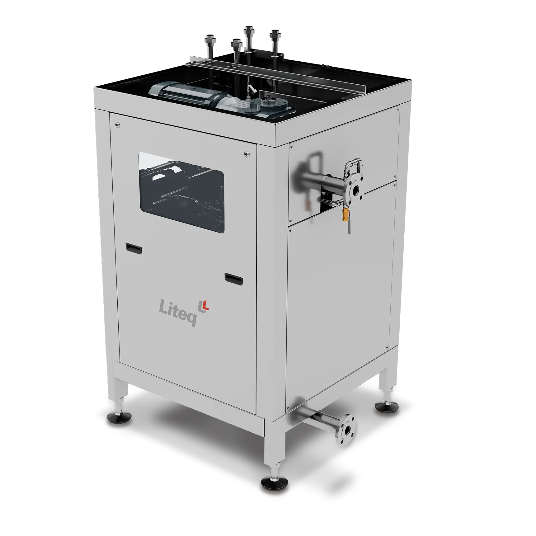 Máquina industrial Liteq com estrutura metálica e componentes integrados, utilizada em processos industriais alimentício